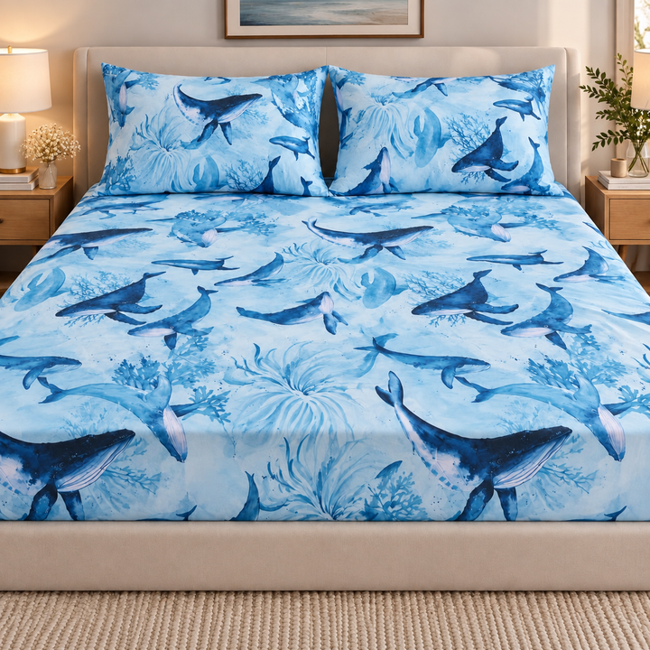Ocean Blue Whale Bedsheet